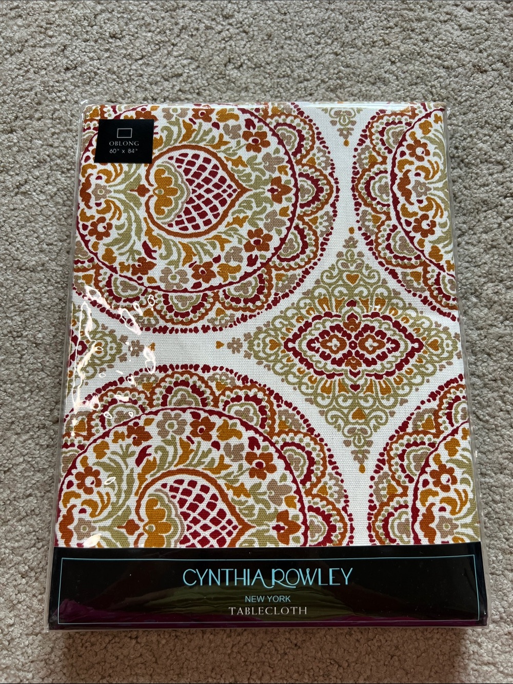 Cynthia Rowley Medallion Tablecloth in Ivory, Red & Gold Tones